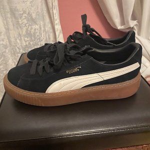 Puma black suede platform creeper sneakers women